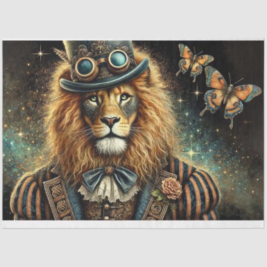 Papier Mousseline Découpage Imaginaire Lion Steampunk industriel (Recto)