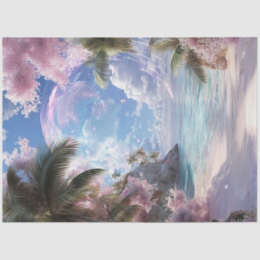 Papier Mousseline Découpage Imaginaire Plage Eaux Turquoise Bulle (Recto)