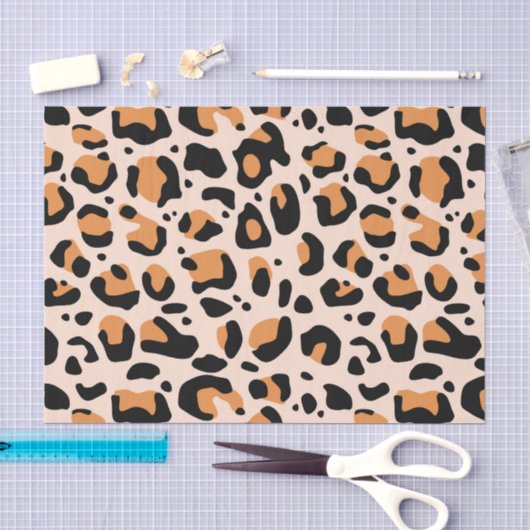 Papier Mousseline Découpage imprimé léopard funky noir orange (Artisanat)
