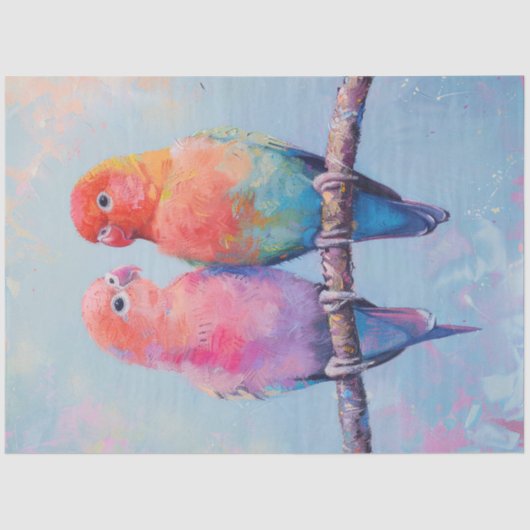 Papier Mousseline Découpage Inséparables arc-en-ciel (Recto)