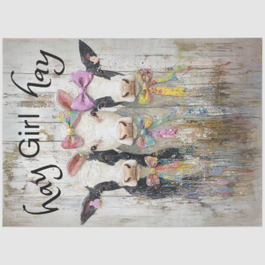 Papier Mousseline Découpage Jersey Whimsical Calves Hay Girl Hay (Recto)