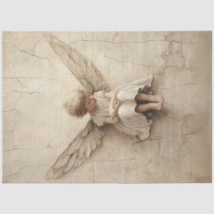 Papier Mousseline Découpage Jeune Enfant Ange Ailes Sepia Tone