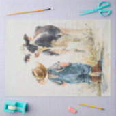 Papier Mousseline Découpage Jeune Garçon Pet Calf en Champ (Artisanat)