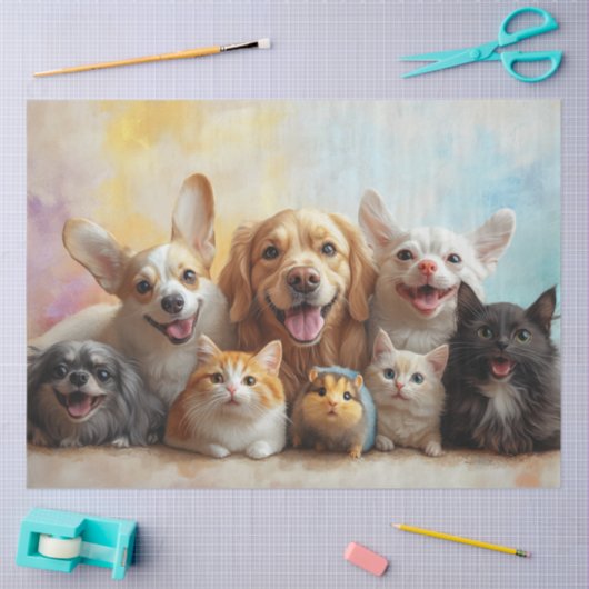 Papier Mousseline Découpage Joyeux Chiens, Chats, souris (Artisanat)