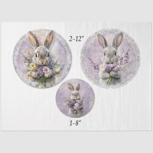 Papier Mousseline Découpage Lapin Lavande de Printemps Ronds de 12" (Recto)