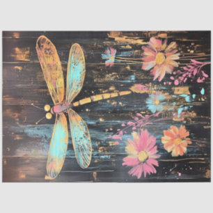 Papier Mousseline Découpage libellule dynamique Bleu jaune ailes