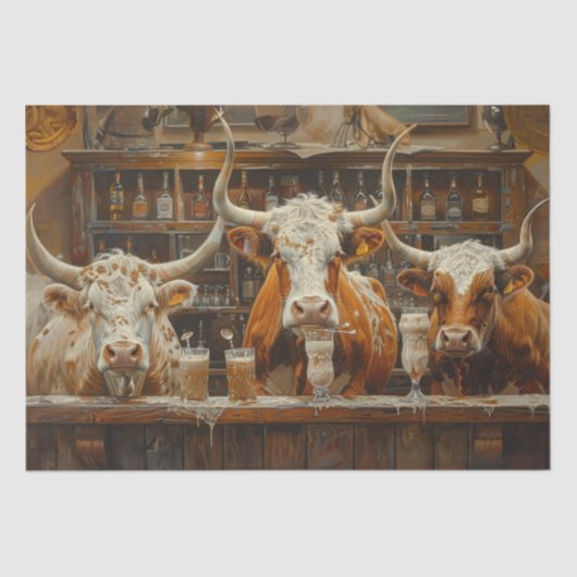 Papier Mousseline Découpage Longhorn Cows Bar Boire Milkshakes (Recto)