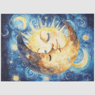 Papier Mousseline Découpage Lune de croissant lunaire autour du Sole