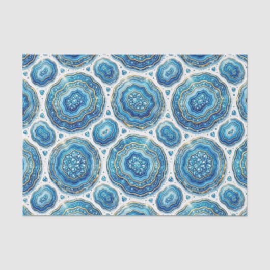 Papier Mousseline Découpage Luxueux | Géode d'agate Bleu Océan + Or (Recto)