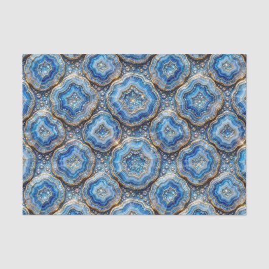 Papier Mousseline Découpage Luxueux | Géode d'agate Bleu Océan + Or (Recto)