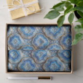 Papier Mousseline Découpage Luxueux | Géode d'agate Bleu Océan + Or (Cadeau)