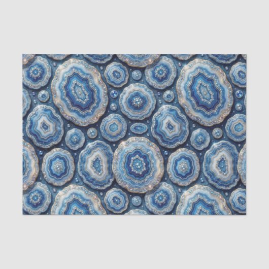 Papier Mousseline Découpage Luxueux | Géode d'agate Bleu Océan + Or (Recto)
