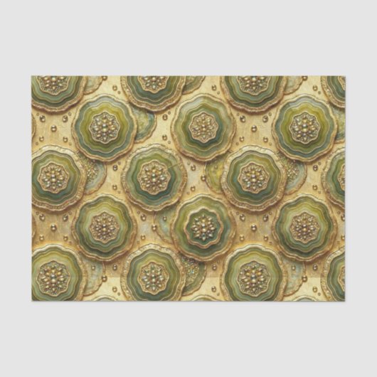 Papier Mousseline Découpage Luxueux | Géode d'agate Olive Vert + Or (Recto)