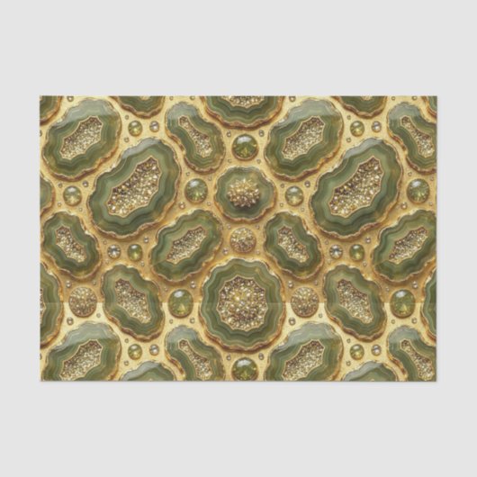 Papier Mousseline Découpage Luxueux | Géode d'agate vert olive + or (Recto)