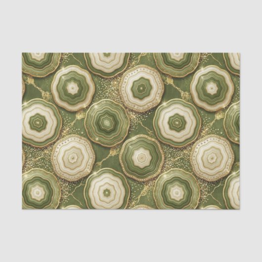 Papier Mousseline Découpage Luxueux | Géode d'agate vert olive + or (Recto)