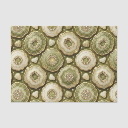Papier Mousseline Découpage Luxueux | Géode d'agate vert olive + or (Recto)