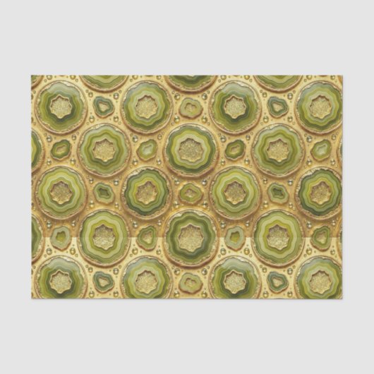 Papier Mousseline Découpage Luxueux | Géode d'agate vert olive + or (Recto)