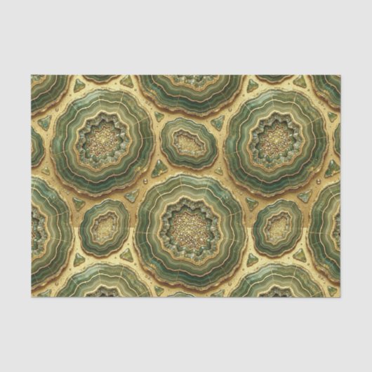 Papier Mousseline Découpage Luxueux | Géode d'agate vert olive + or (Recto)