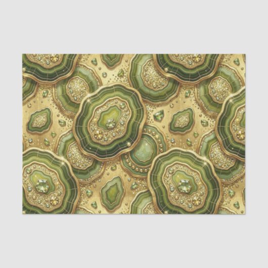 Papier Mousseline Découpage Luxueux | Géode d'agate vert olive + or (Recto)