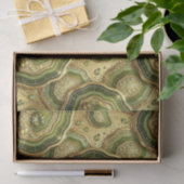 Papier Mousseline Découpage Luxueux | Géode d'agate vert olive + or (Cadeau)