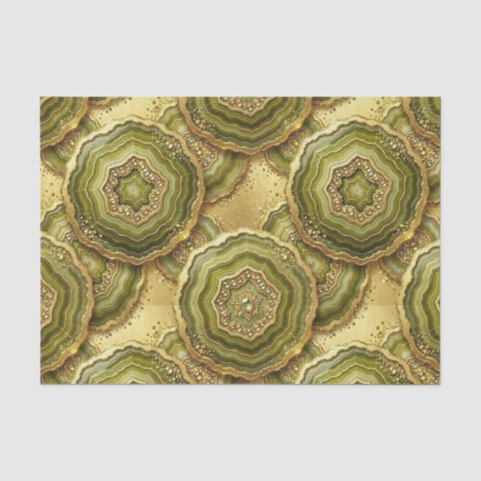 Papier Mousseline Découpage Luxueux | Géode d'agate vert olive + or (Recto)