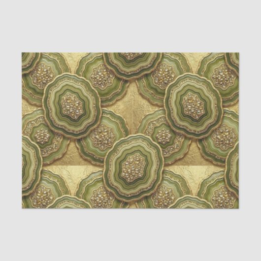 Papier Mousseline Découpage Luxueux | Géode d'agate vert olive + or (Recto)