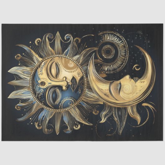 Papier Mousseline Découpage Magique Céleste Sun Crescent Moon Star (Recto)