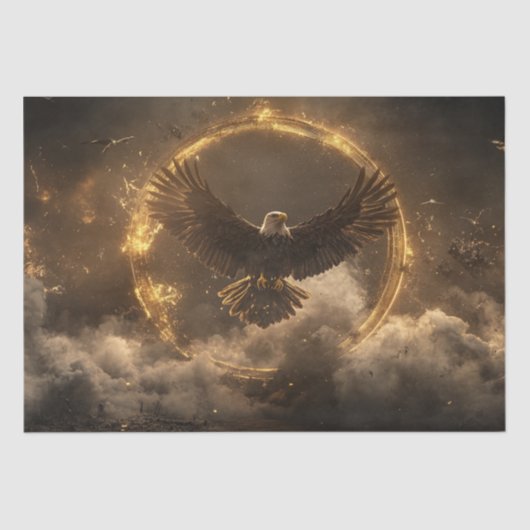 Papier Mousseline Découpage Majestic Aigle Golden Ring Flying (Recto)