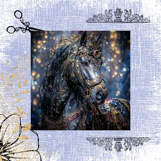 Papier Mousseline Découpage Majestic Black Stallion Jewel Encrusté