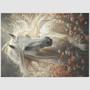 Papier Mousseline Découpage Majestic Cheval Blanc Champ de fleurs