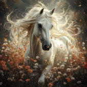 Papier Mousseline Découpage Majestic Cheval Blanc Champ de fleurs