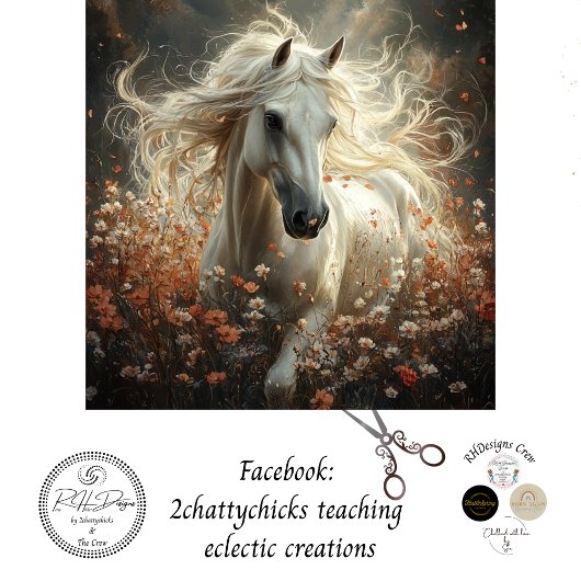 Papier Mousseline Découpage Majestic Cheval Blanc Champ de fleurs