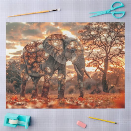 Papier Mousseline Decoupage Majestic Elephant Beautiful Lighting  (Artisanat)