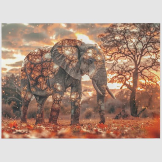 Papier Mousseline Decoupage Majestic Elephant Beautiful Lighting  (Recto)