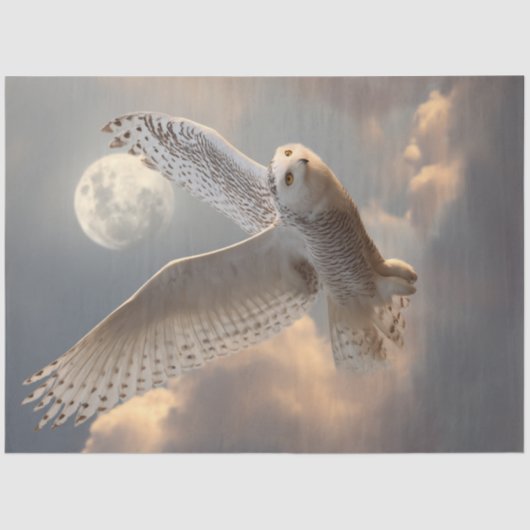 Papier Mousseline Découpage Majestic White Owl Flying Moon (Recto)