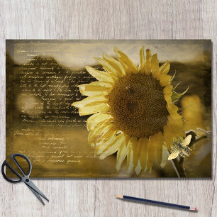 Papier Mousseline Découpage manuscrite Rustique Sunflower Bee Gold