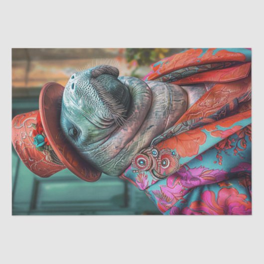 Papier Mousseline Découpage Masque Whimsical Manatee Elaborate & Col (Recto)