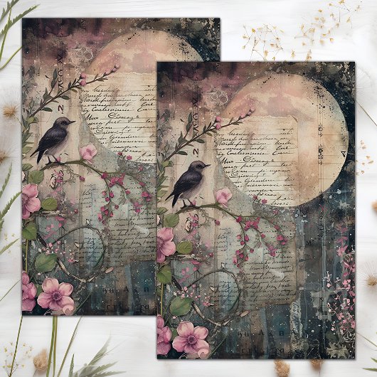 Papier Mousseline DÉCOUPAGE MÉDIA Pleine lune ET OISEAU
