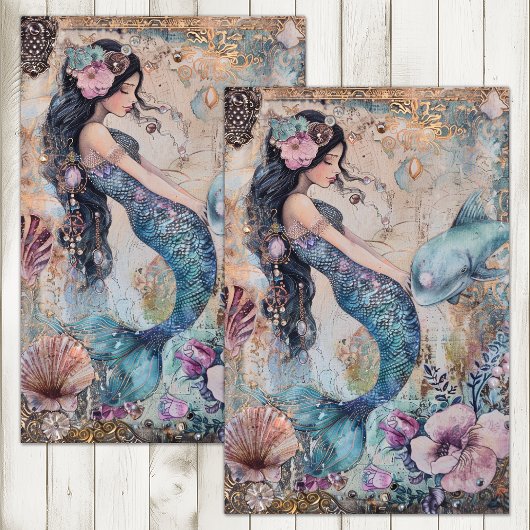 PAPIER MOUSSELINE DÉCOUPAGE MERMAID CUTE