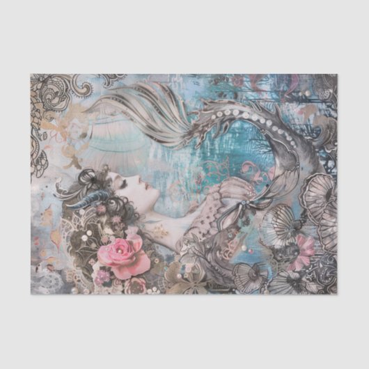 PAPIER MOUSSELINE DÉCOUPAGE MERMAID EXOTIQUE (Recto)