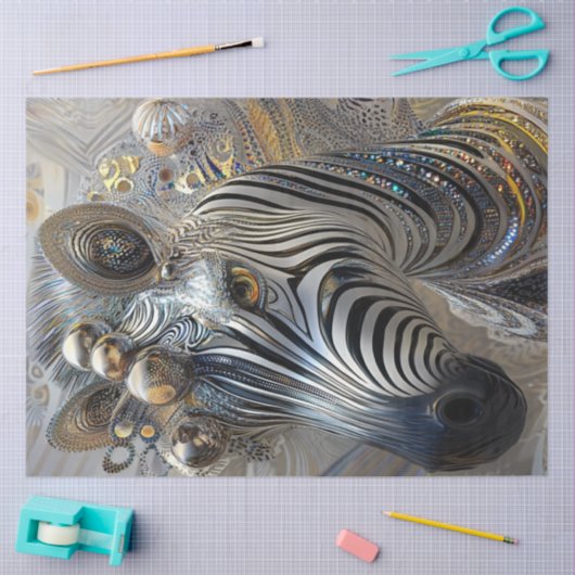 Papier Mousseline Decoupage Metallic Adorned Zebra Jewel Patterns (Artisanat)