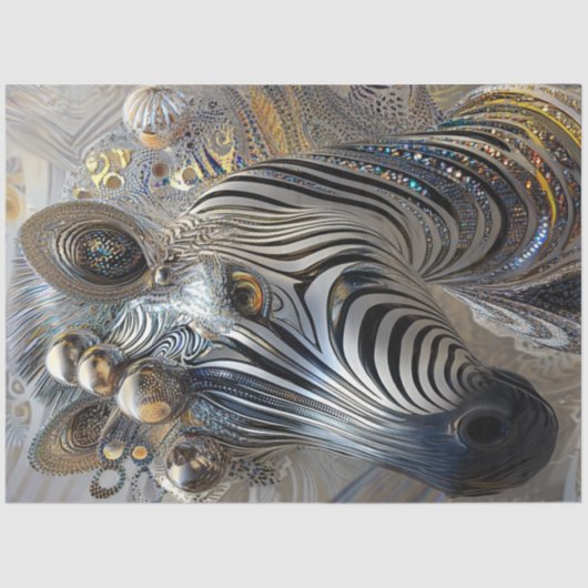 Papier Mousseline Decoupage Metallic Adorned Zebra Jewel Patterns (Recto)