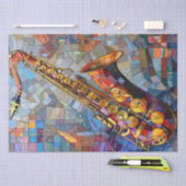 Papier Mousseline Découpage mosaïque oeuvre saxophone (Artisanat)