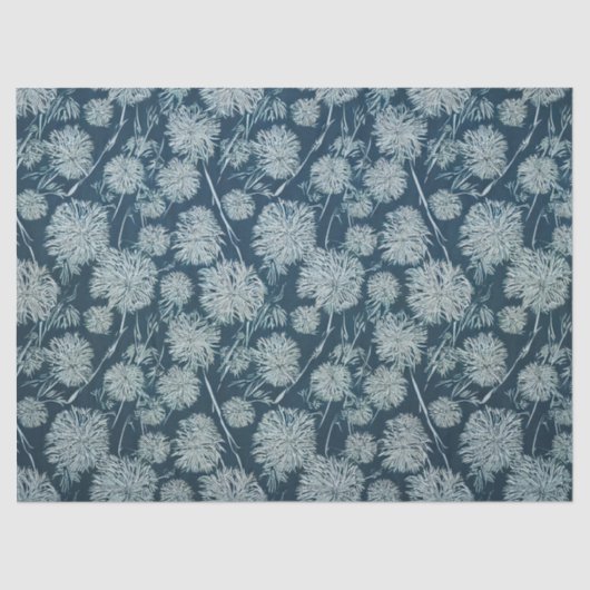 Papier Mousseline Découpage Motif Dandelions Bleus (Recto)