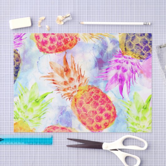 Papier Mousseline Découpage Motif d'aquarelle d'ananas tropical (Artisanat)