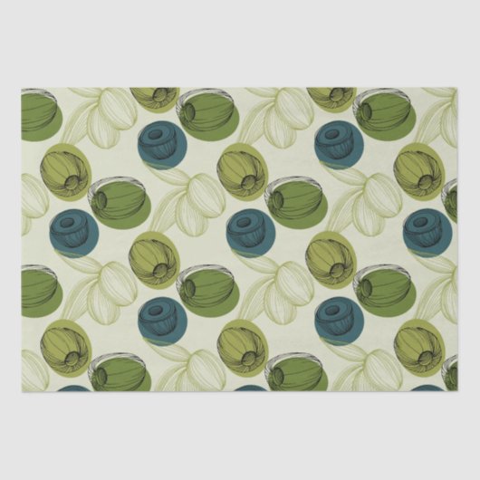 Papier Mousseline Découpage Motif Dessin d'Olive Vert (Recto)