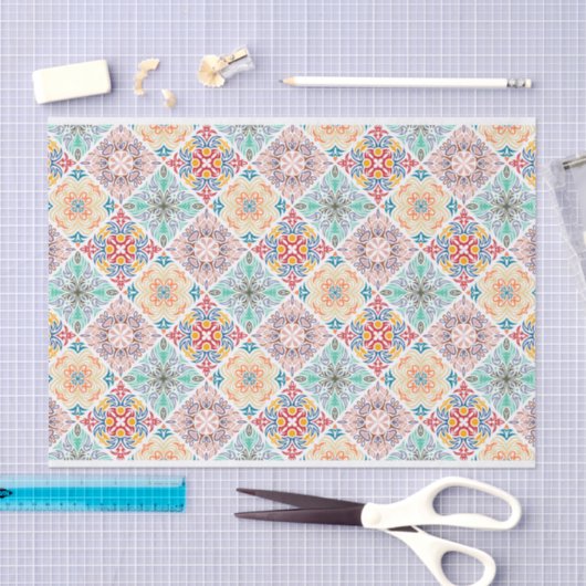 Papier Mousseline Découpage Motif rétro Carrés Abstraits (Artisanat)