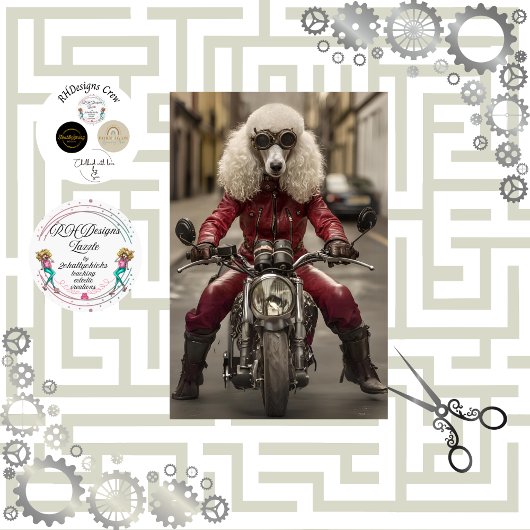 Papier Mousseline Découpage Moto Steampunk Riding Poodle