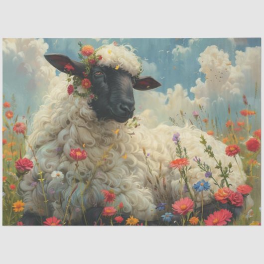 Papier Mousseline Découpage Moutons Fleurs sauvages texturés dans un (Recto)