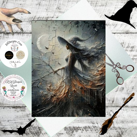 Papier Mousseline Decoupage Mystical Fantasy Woman Crescent Moon 